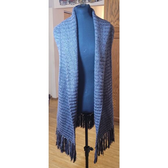 Sanctuary Womens Vest XS Sleeveless Knit Gray Fringe Long Open Shawl Collar Boho - Picture 1 of 7